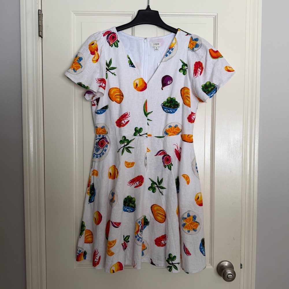 J Crew Crawfish Printed linen blend fit and flair dress Size 8 NWT